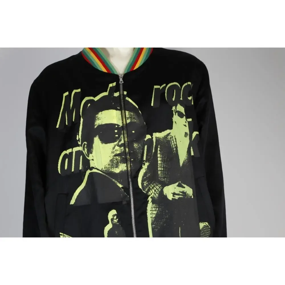 Libertine Jacket M Black Satin Graphic Bomber Punk Rocker Mod Neon Pop Art USA